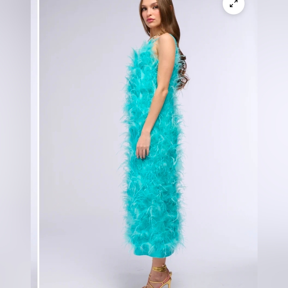 Turquoise Feathered Long Vest - Picture 3 of 5